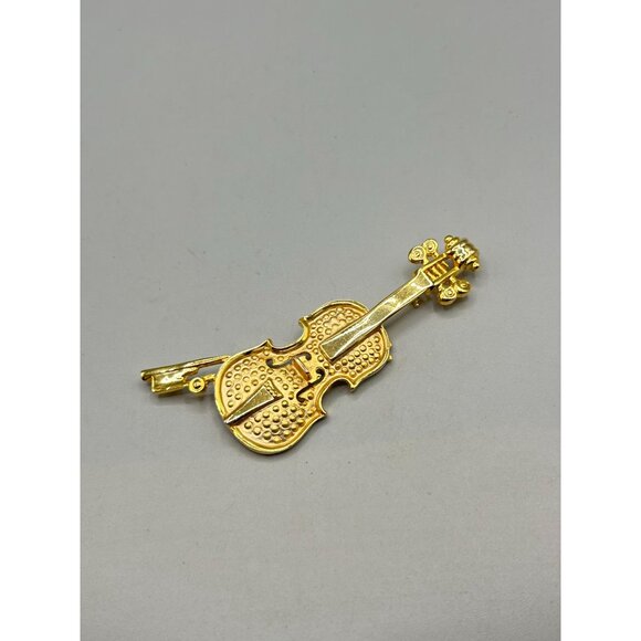 Vintage Gold Tone Violin Pin Brooch Cello Music Orchestra Musical Instrument Pin - Picture 3 of 6